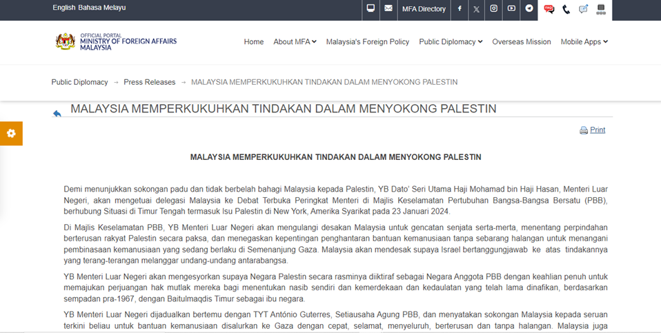 Malaysia Bawa Suara Rakyat Palestin Ke Debat PBB, 23 Jan Ini